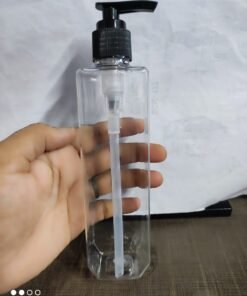 Clear Tall Square Bottle (PCR/PET) & 24mm Lotion/Hand Wash/Facewash Pump 200ml